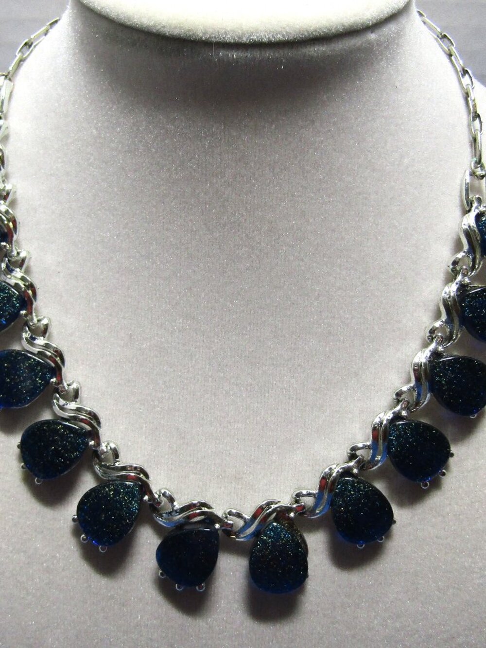 Vintage Midnight Blue Glitter Thermoset Choker Necklace 15 Inch Excellent